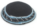 Black knitted kippah with light blue and white border